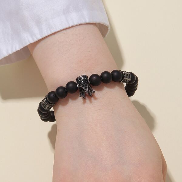 

Crown Decor Beaded Bracelet, Gun black