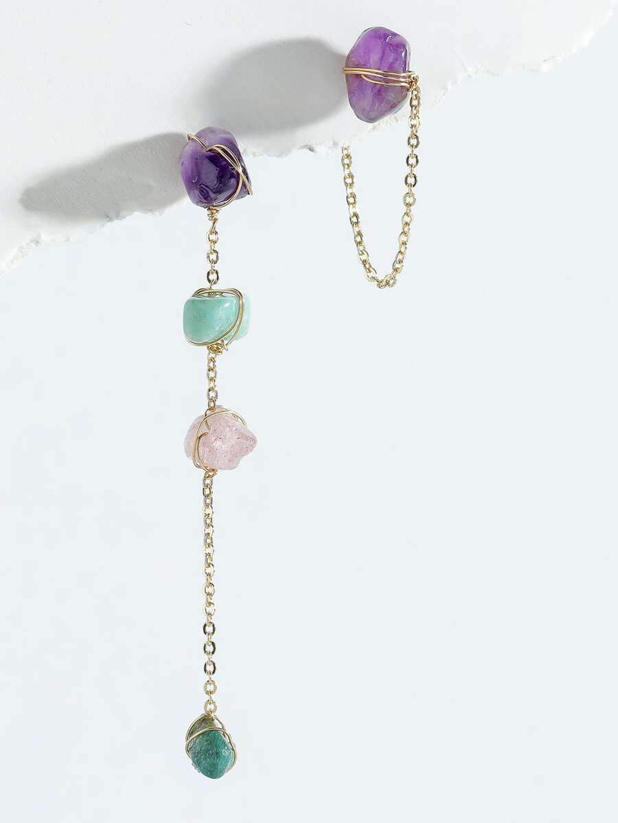 Stone Decor Mismatched Earrings - Multicolor - View 1