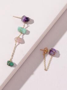 Stone Decor Mismatched Earrings - Multicolor - View 2