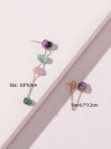 Stone Decor Mismatched Earrings - Multicolor - View 3
