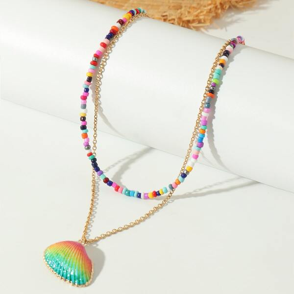 

2pcs Shell Charm Necklace, Multicolor