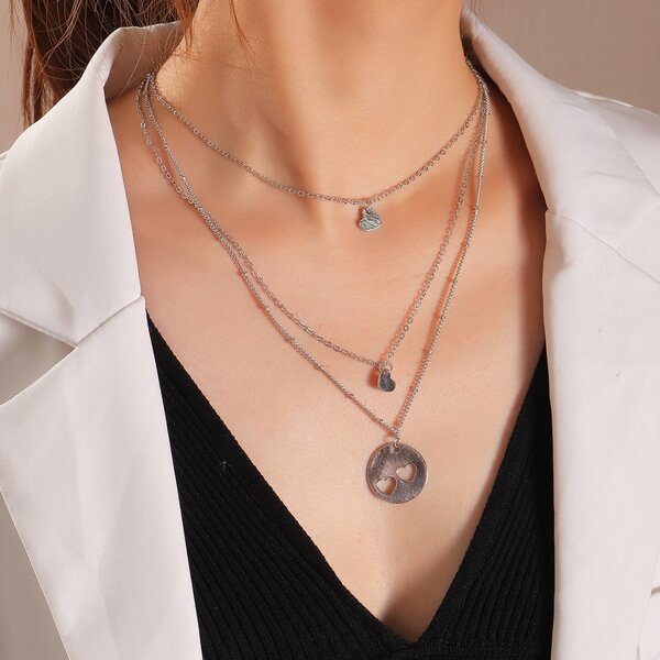 

Heart Charm Layered Necklace, Silver