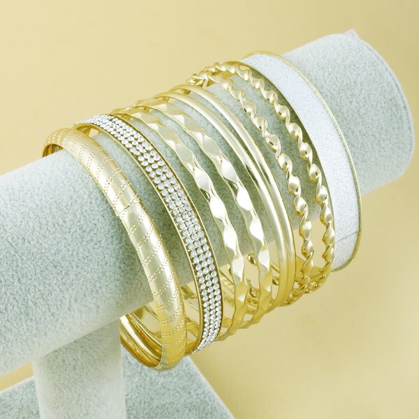 

9pcs Rhinestone Decor Bangle, Multicolor
