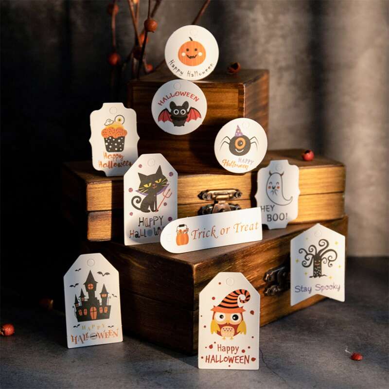 

50pcs Halloween Gift Tag & 50pcs Hemp String, Multicolor