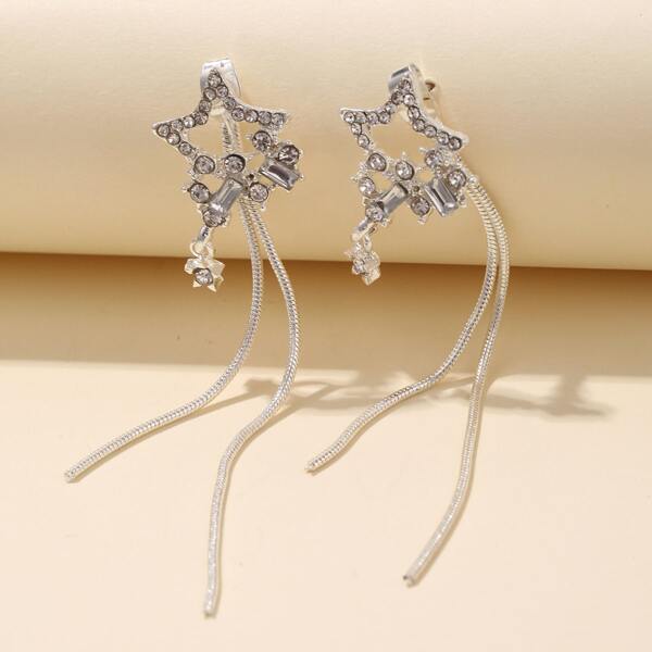 

Rhinestone Star Decor Earrings, Silver