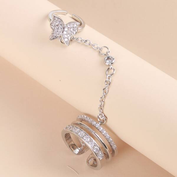 

Rhinestone Butterfly Decor Mittens Ring, Silver