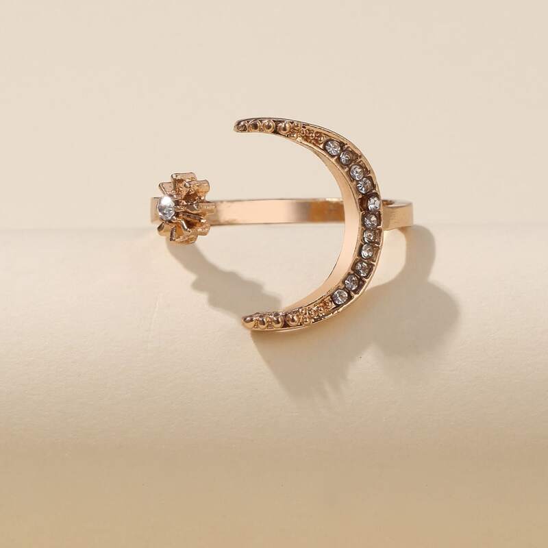 

Rhinestone Decor Cuff Ring, Gold