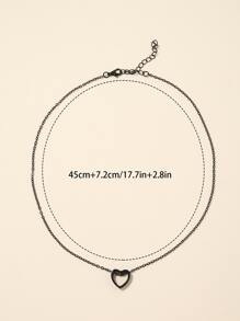 Hollow Out Heart Charm Necklace - Black - View 4