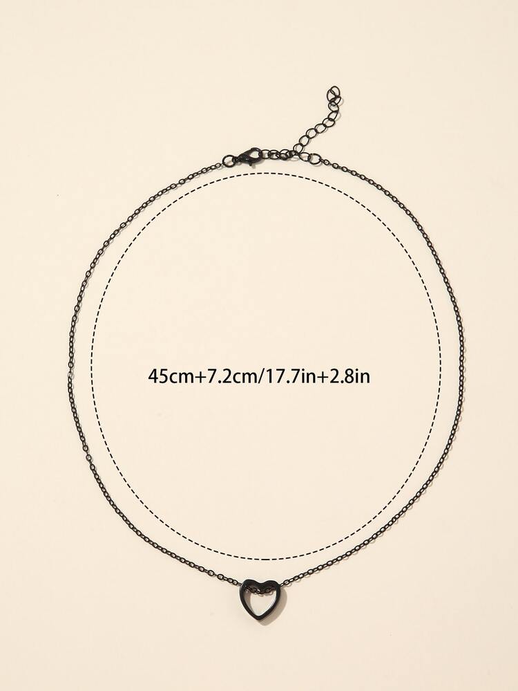Hollow Out Heart Charm Necklace - Black - View 4