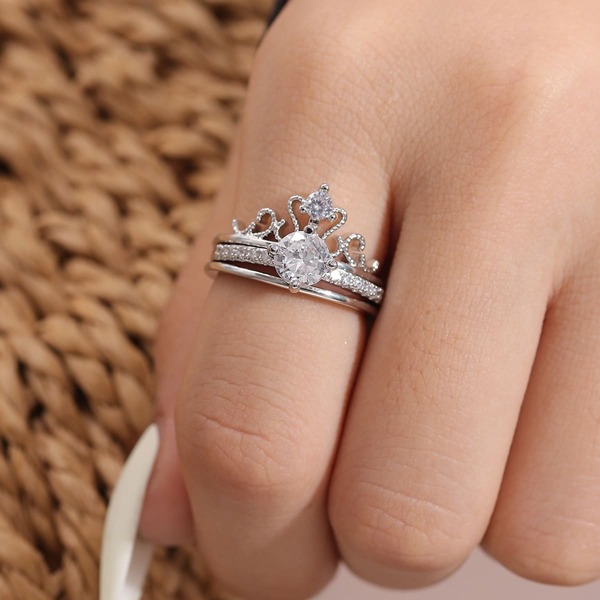 

2pcs Zircon Decor Ring, Silver