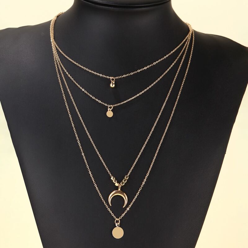 

Disc & Moon Layered Necklace, Gold