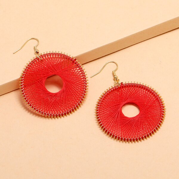 

Woven Round Drop Earrings, Red