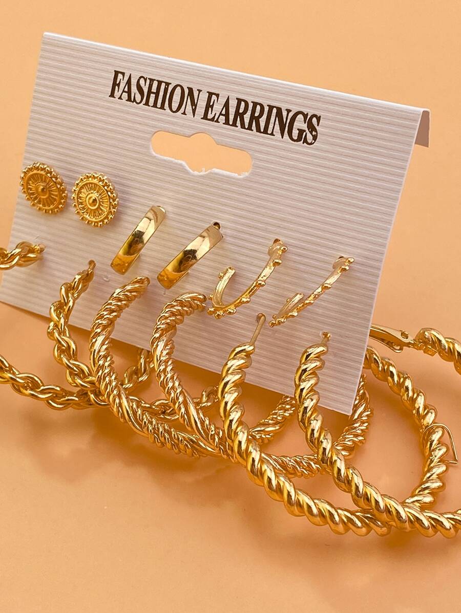 6 cặp bông tai xoắn rắn - Vàng - Xem 1