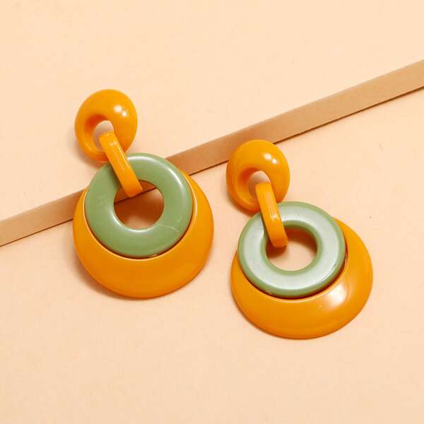 

Color Block Round Drop Earrings, Multicolor