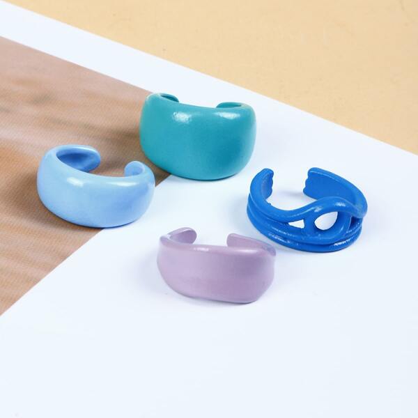 

4pcs Solid Ear Cuff, Multicolor