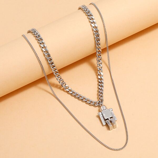 

Robot Charm Layered Necklace, Silver