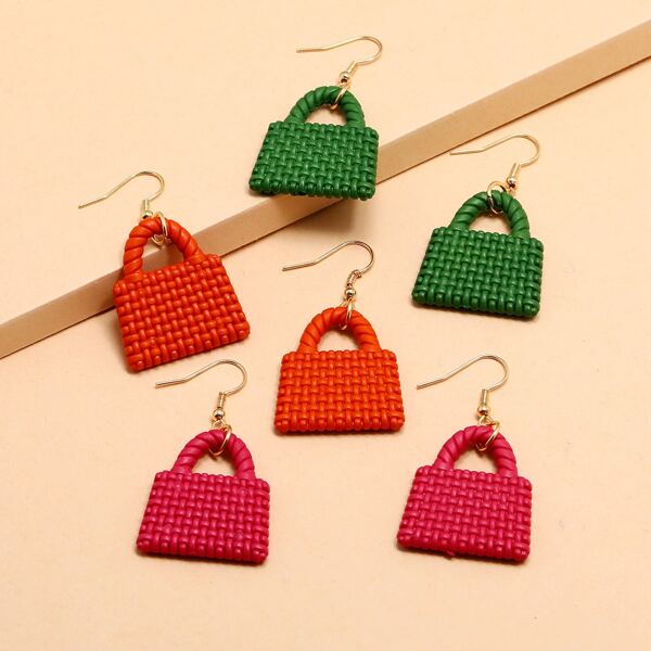 

3pairs Bag Decor Drop Earrings, Multicolor