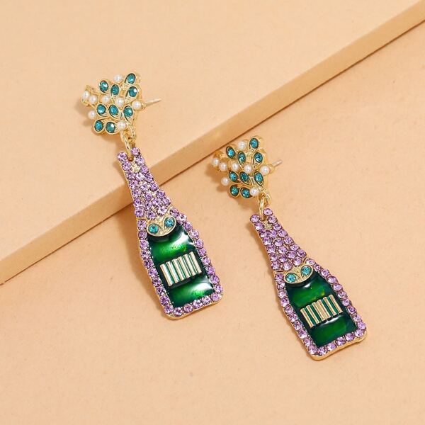 

Rhinestone Wine Bottle Drop Earrings, Multicolor