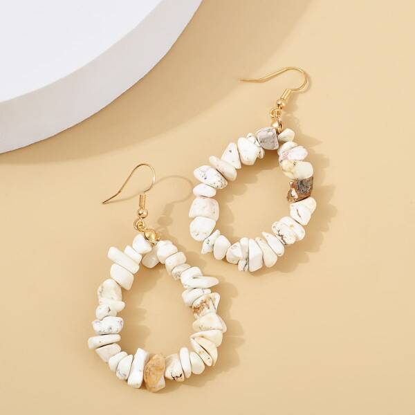 

Stone Beaded Drop Earrings, White
