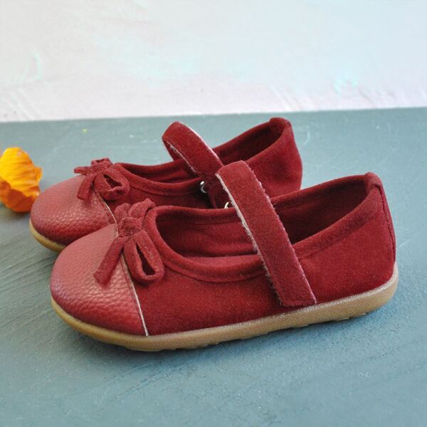 

Toddler Girls Bow Decor Velcro Strap Flats, Red