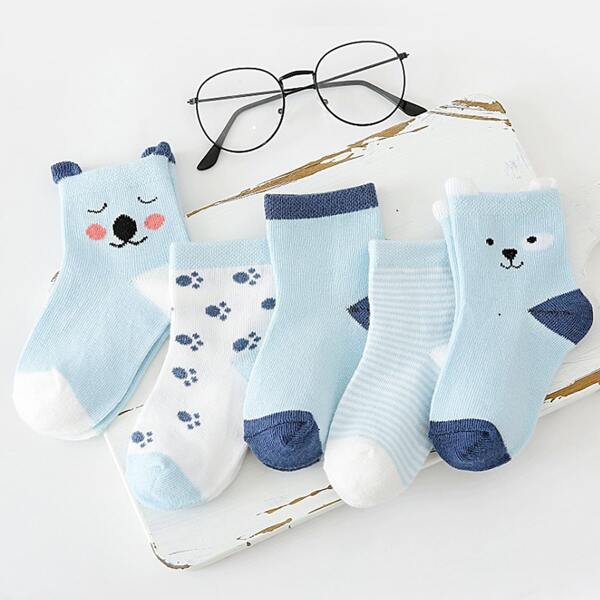 

5pairs Toddler Kids Cartoon Graphic Crew Socks, Multicolor