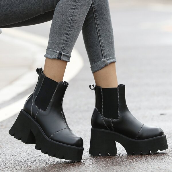 

Minimalist Platform Chelsea Boots, Black