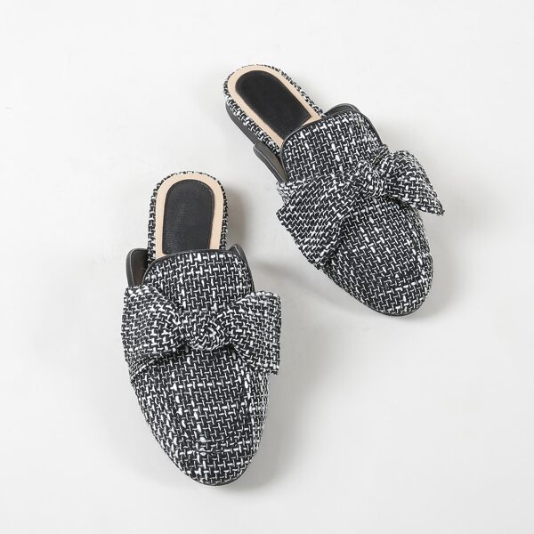

Bow Decor Braided Loafer Mules, Black