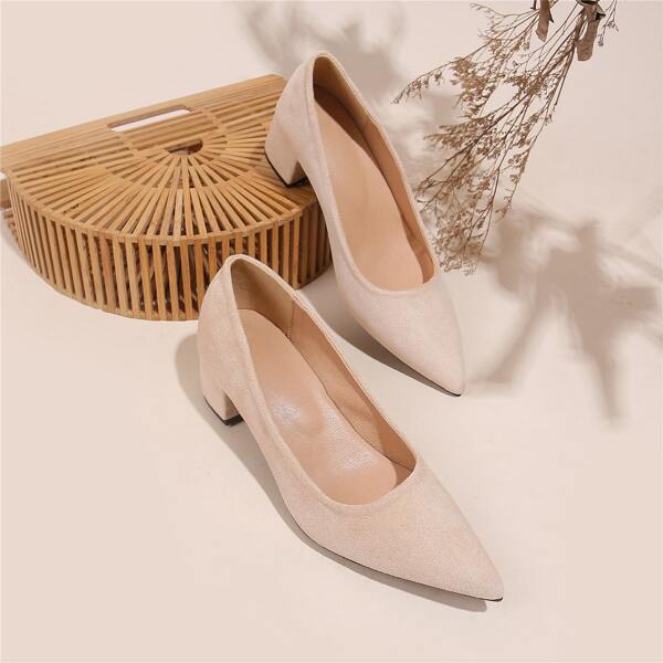 

Suede Point Toe Court Pumps, Beige