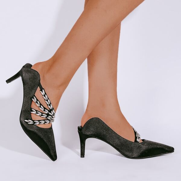 

Diamond Decor Point Toe Pumps, Black