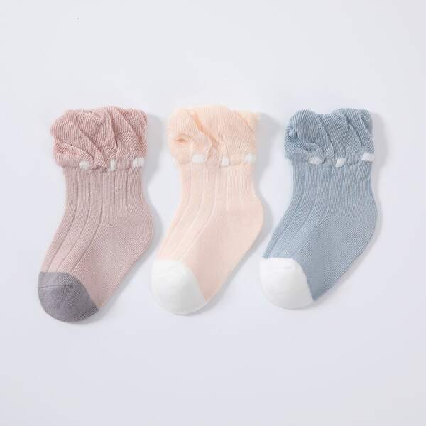 

3pairs Toddler Girls Minimalist Crew Socks, Multicolor
