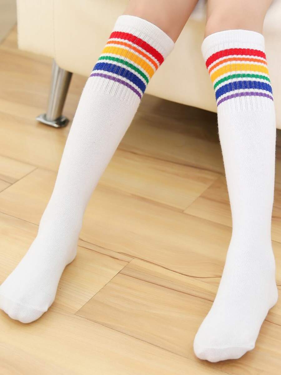 小女童彩虹印花高筒襪 - 彩色 - 查看 1