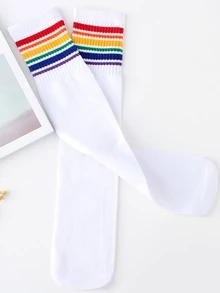 小女童彩虹印花高筒襪 - 彩色 - 查看 3