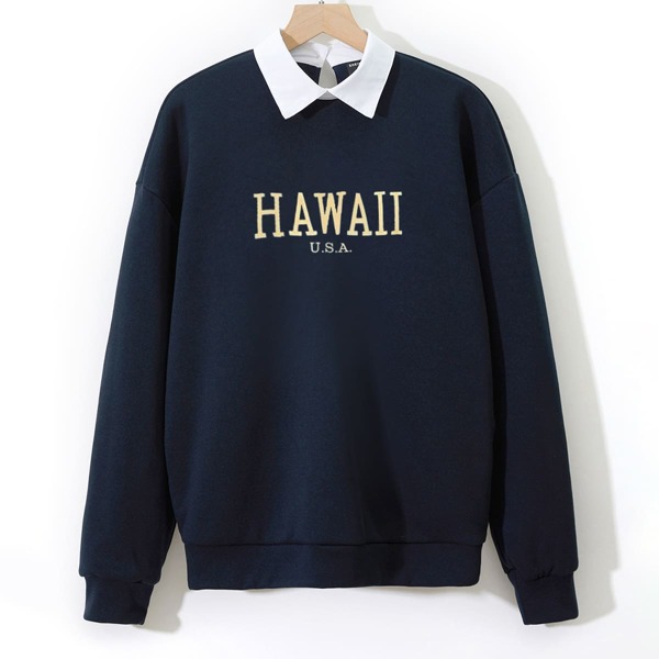 

Letter Graphic Contrast Collar Drop Shoulder Sweatshirt, Navy blue