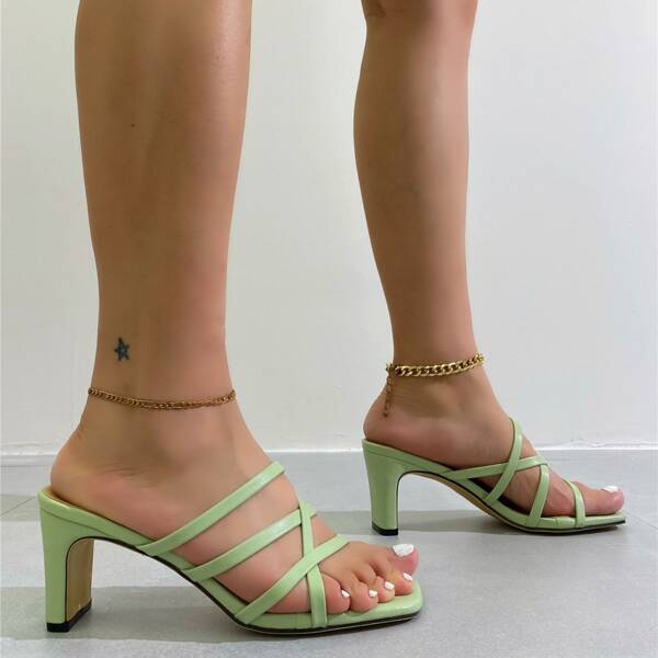 

Criss Cross Chunky Mules, Mint green