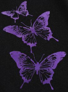 SHEIN Unity Pantalones deportivos con estampado de mariposa de cintura con cordón - Negro - Ver 4