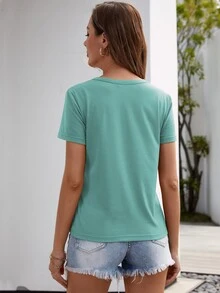 Solid Cut Out Front Tee - Cadet Blue - View 2