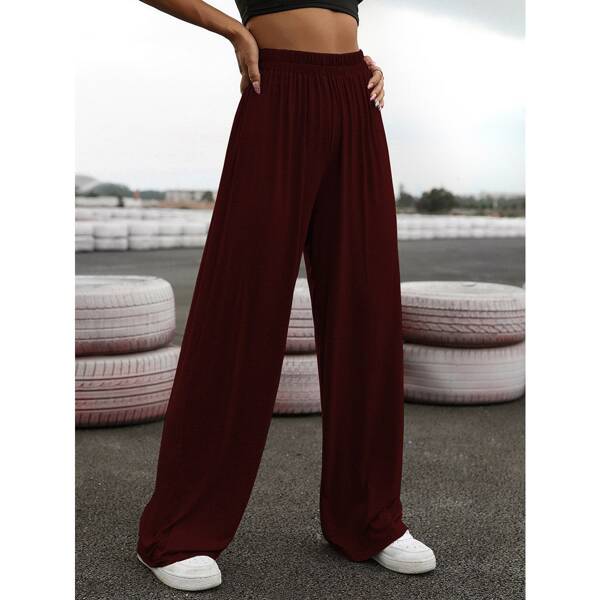 

Solid Wide Leg Sweatpants, Burgundy