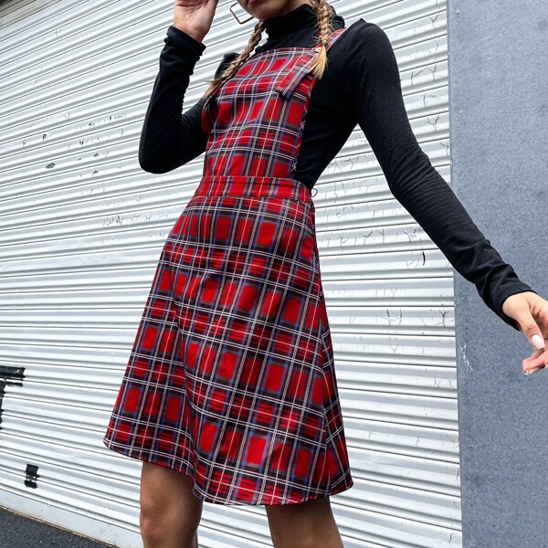 

Tartan Print Overall Dress, Multicolor
