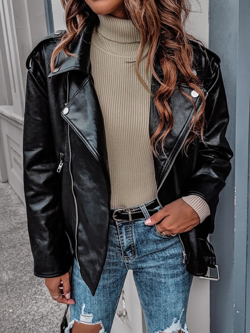 Turtle Neck Ribbed Knit Sweater Knit Pullover Fall Winter
