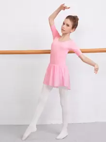 Girls 2 In 1 Solid Dance Leotard Without Tights - Baby Pink - View 1