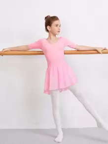 Girls 2 In 1 Solid Dance Leotard Without Tights - Baby Pink - View 4