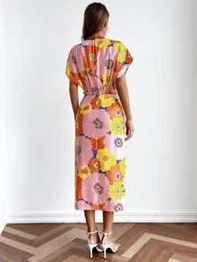 SHEIN Unity Bộ thời trang Thắt nút Xù Tách cao Hoa Tất cả trên in Boho - Nhiều màu - Xem 2