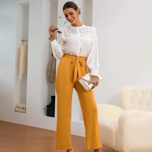 

Paper Bag Waist Belted Wide Leg Pants, Ginger