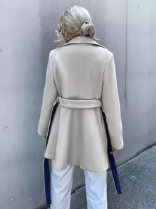 Chiquease Double Breasted Lapel Neck Belted Overcoat Fall Winter Cloth For Women - Beige - View 2