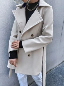 Chiquease Double Breasted Lapel Neck Belted Overcoat Fall Winter Cloth For Women - Beige - View 5