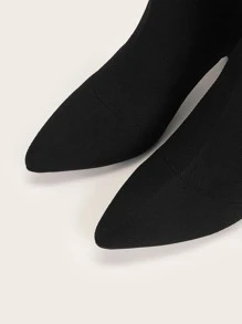 CUCCOO BASICS Women Shoes Fashion Minimalist Black Chunky Heeled Stretch Boots Vacation Shoes Summer - Black - View 5