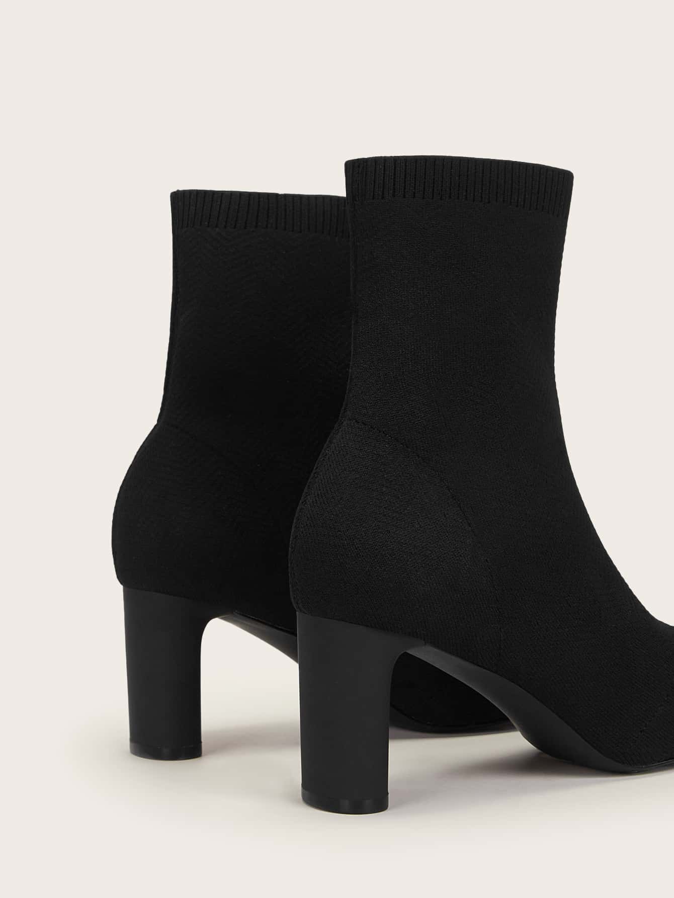 CUCCOO BASICS Women Shoes Fashion Minimalist Black Chunky Heeled Stretch Boots Vacation Shoes Summer - Black - View 5