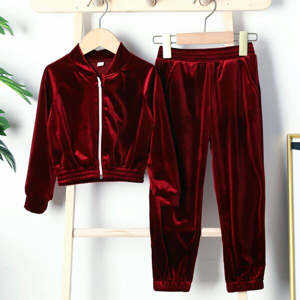 

Toddler Girls Zip Up Raglan Sleeve Bomber Jacket & Sweatpants, Burgundy