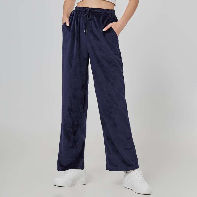 

Wide Leg Velvet Pants, Navy blue