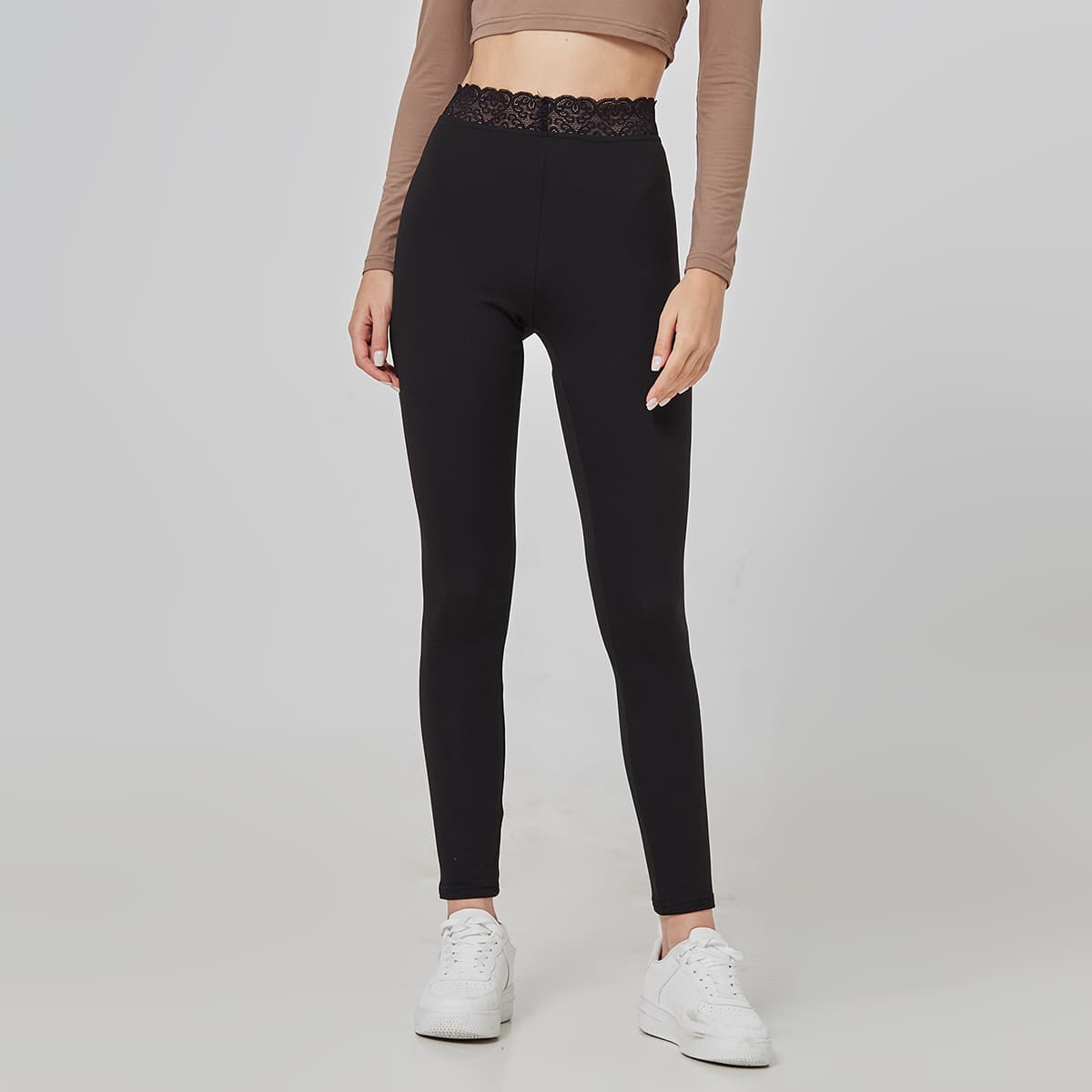 

Contrast Lace Leggings, Black